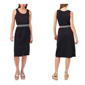 Vince Camuto Dress Black Sleeveless Embroidered Trim Size L NWT